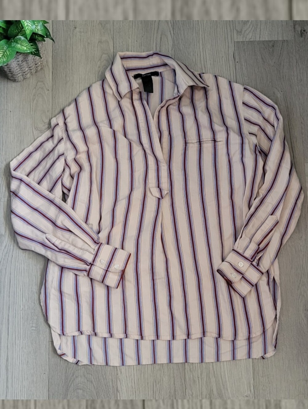 Smythe Over the Head Shirt Ecru Banker Striped Cream & Blue Blouse, Extra Large - Picture 3 of 14
